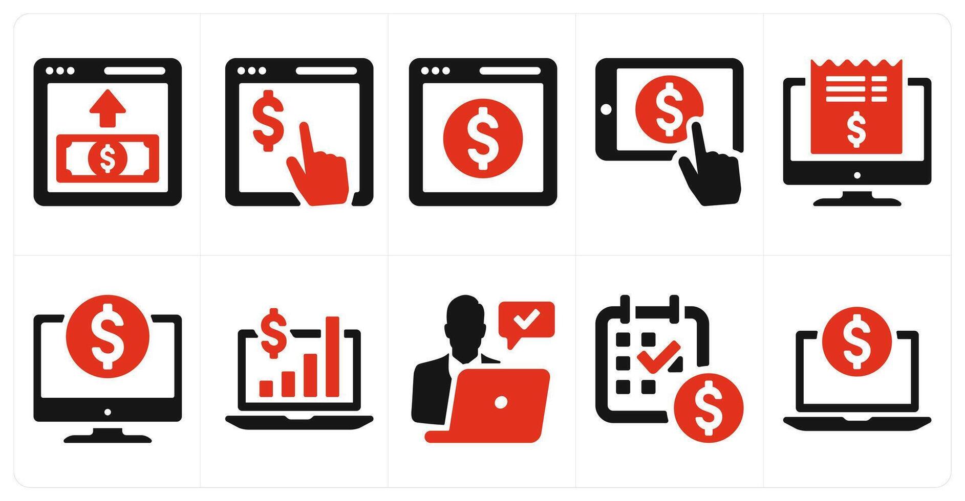 A set of 10 finance and money icons as online payment, pay per click, online pay vector