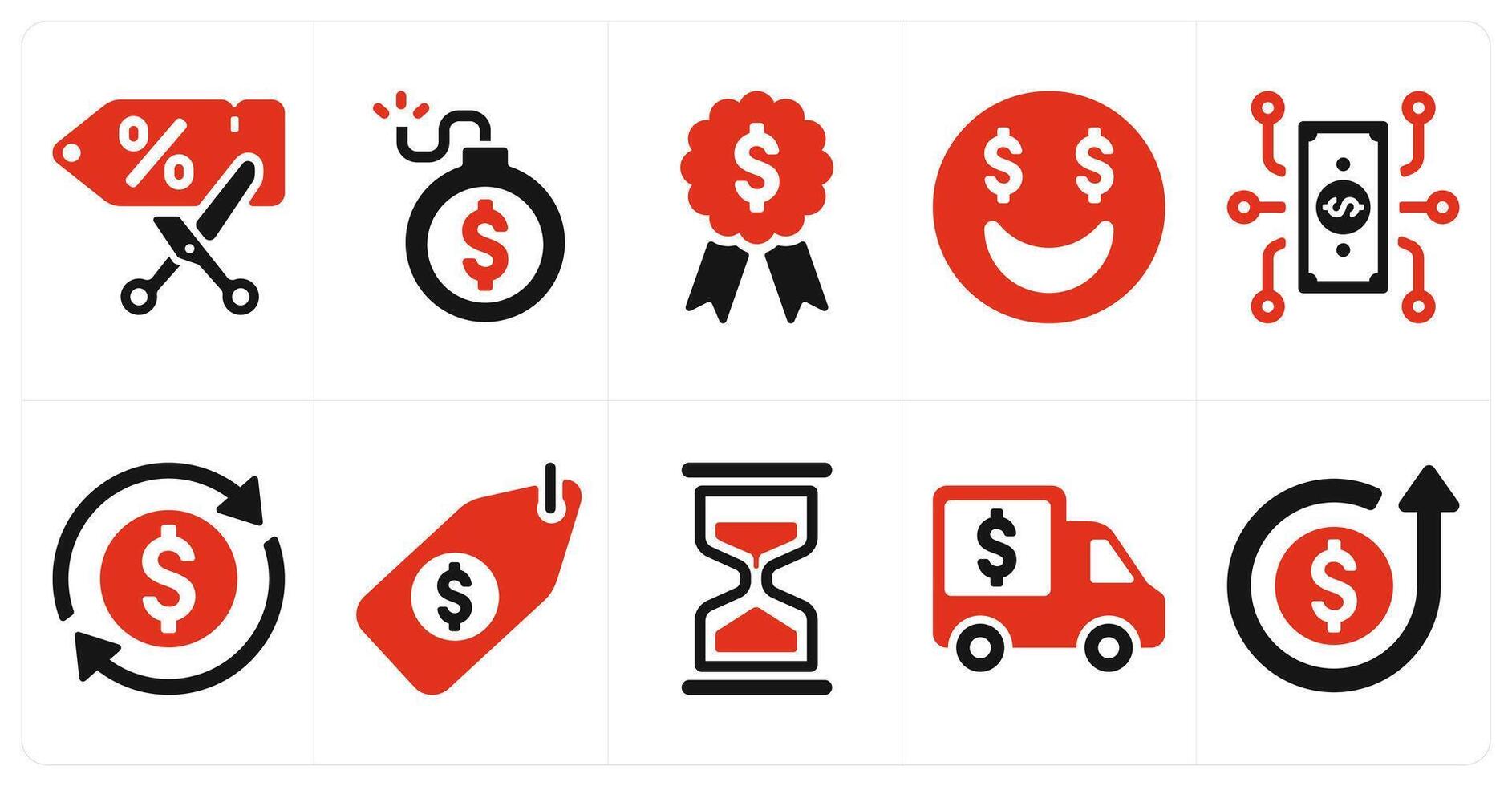A set of 10 finance and money icons as coupon discount, mortgage, profit award vector