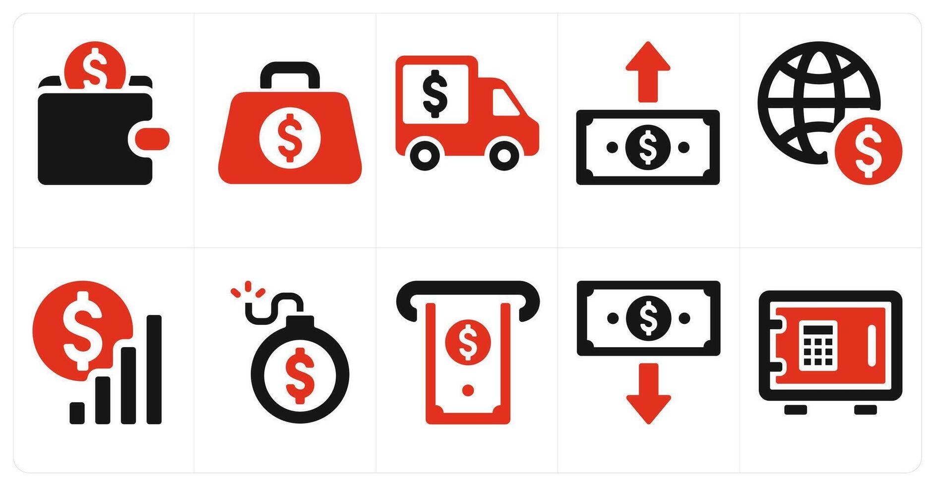 A set of 10 finance and money icons as savings, money bag, cash van vector