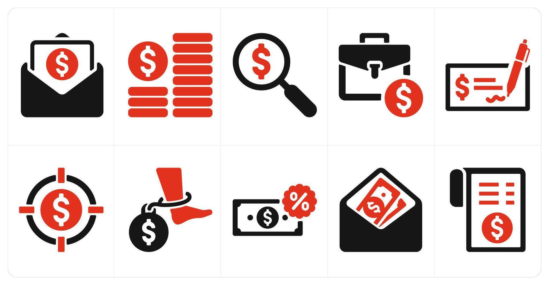 A set of 10 finance and money icons as banking, growth, search investment vector