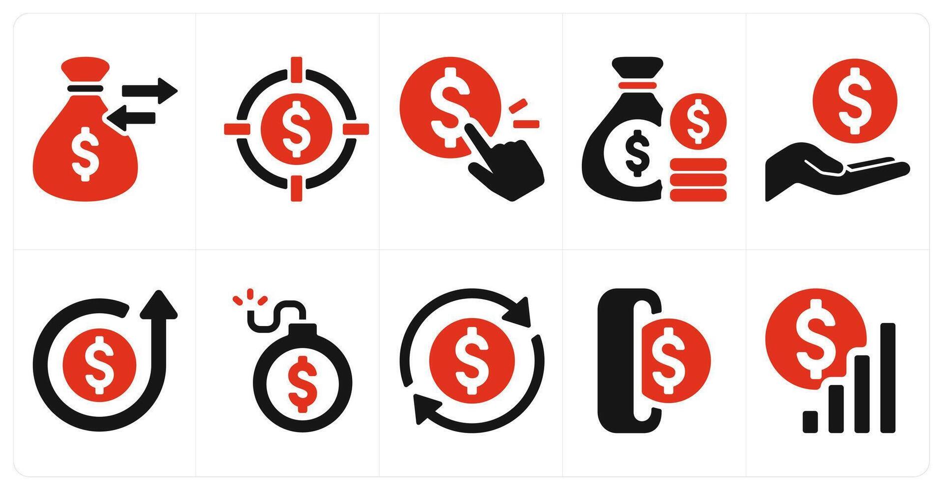 A set of 10 finance and money icons as funds, target profit, pay per click, vector