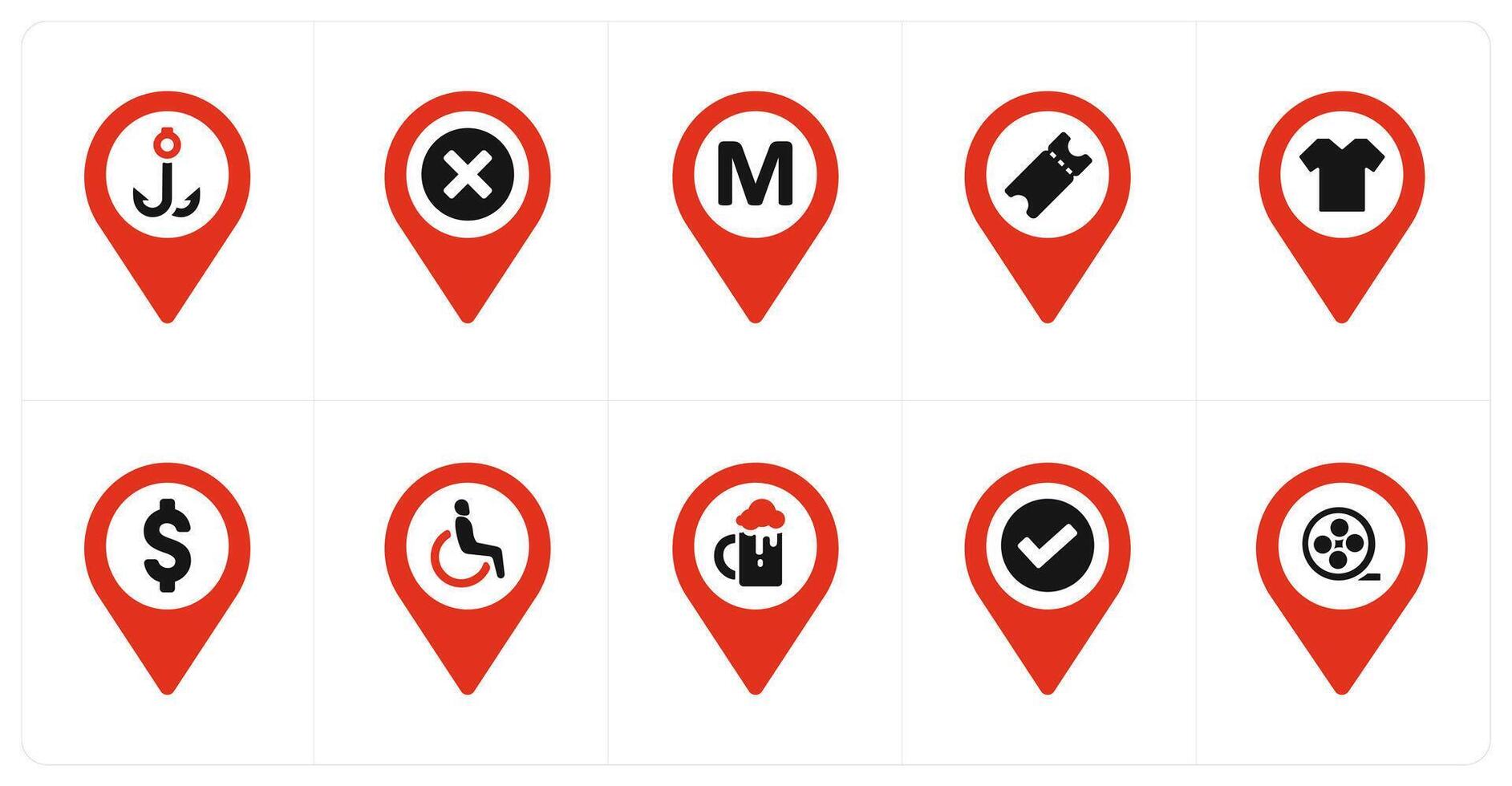 A set of 10 Location Pointer icons as anchor, delete, metro station vector