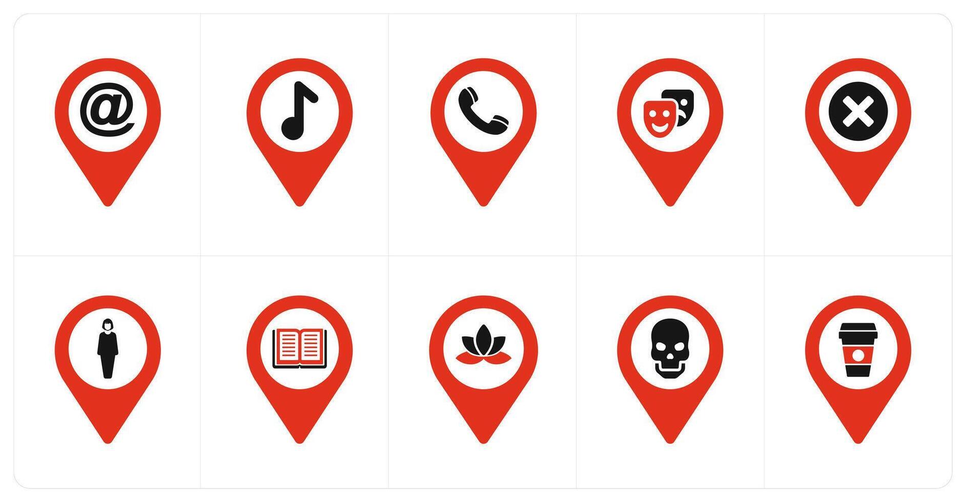 A set of 10 Location Pointer icons as email, audio, call vector
