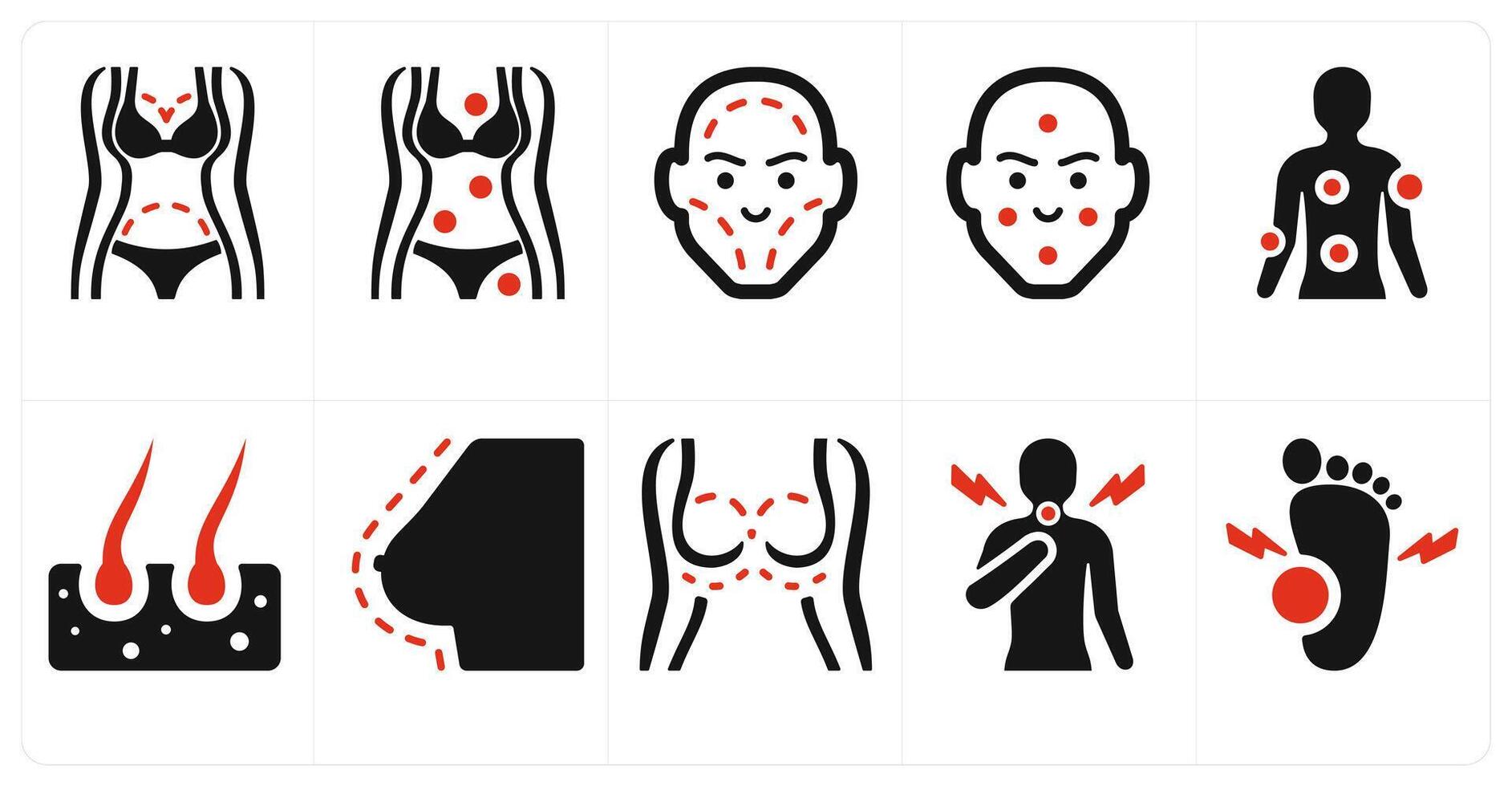 A set of 10 medical icons as plastic surgery, symptom checker, facial plastic surgery vector