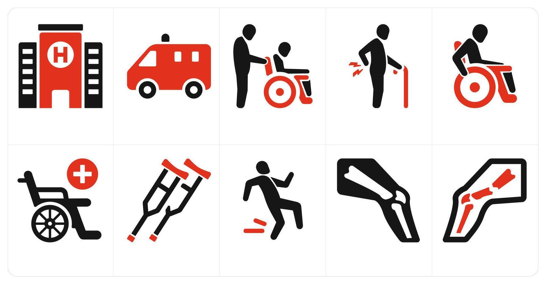 A set of 10 medical icons as hospital, ambulance, handicapped patient vector