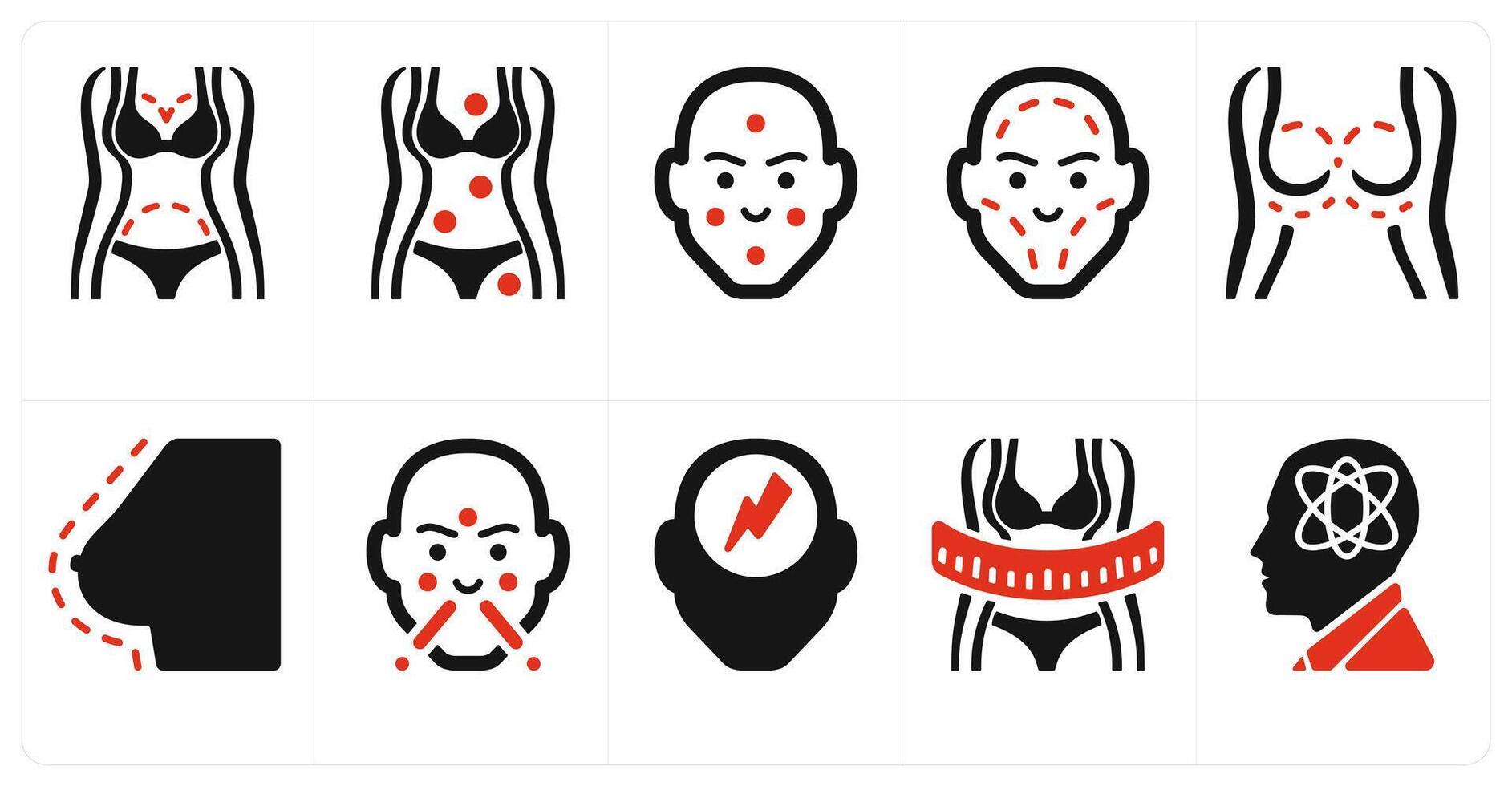 A set of 10 medical icons as plastic surgery, symptom checker, dermatology vector