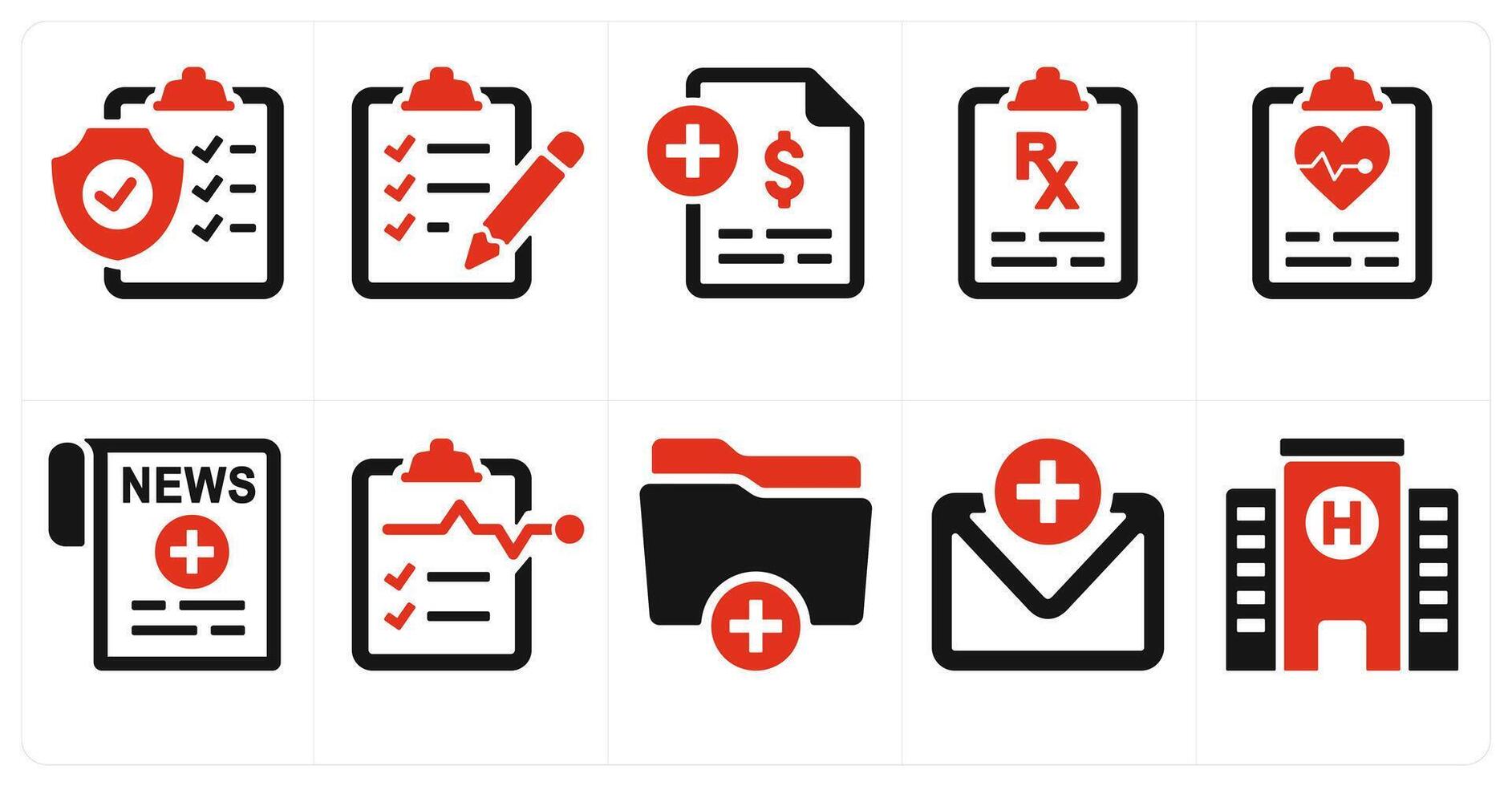 A set of 10 medical icons as health insurance, appointment request, medical bill vector
