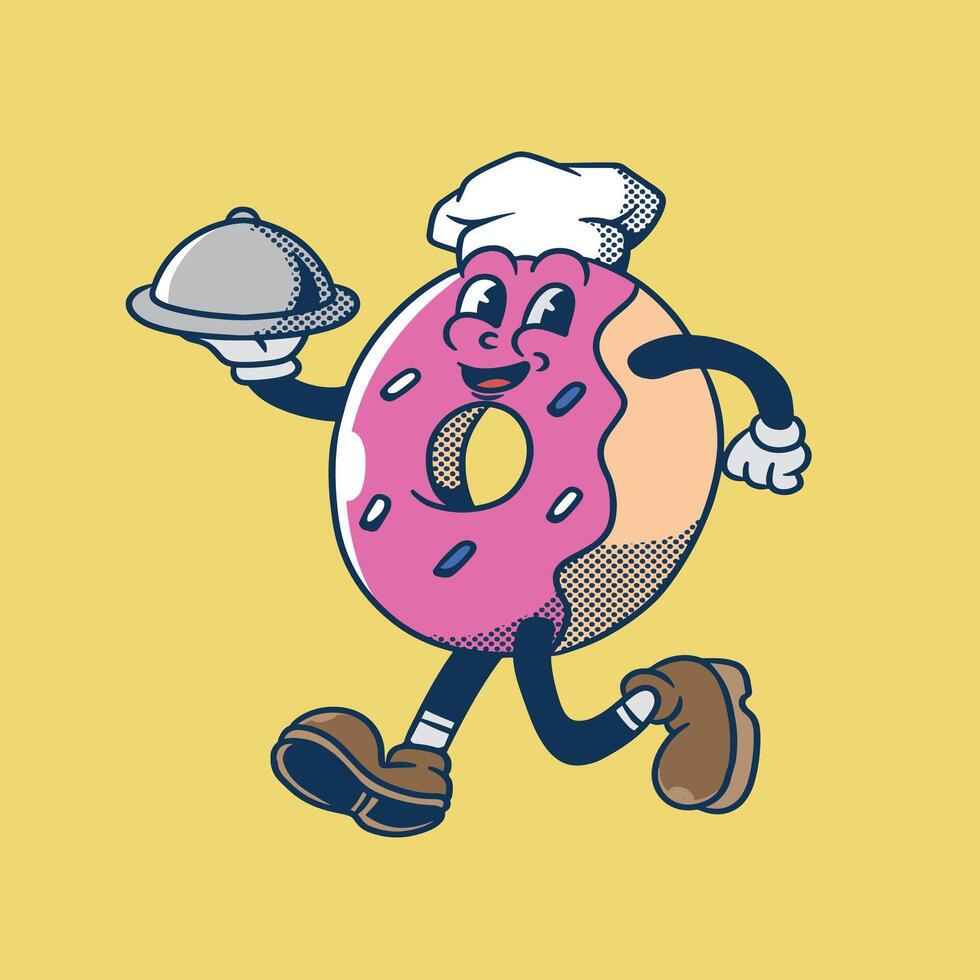 mascot character donut with cartoon style good for food branding, good company, groovy style, food mascot vector