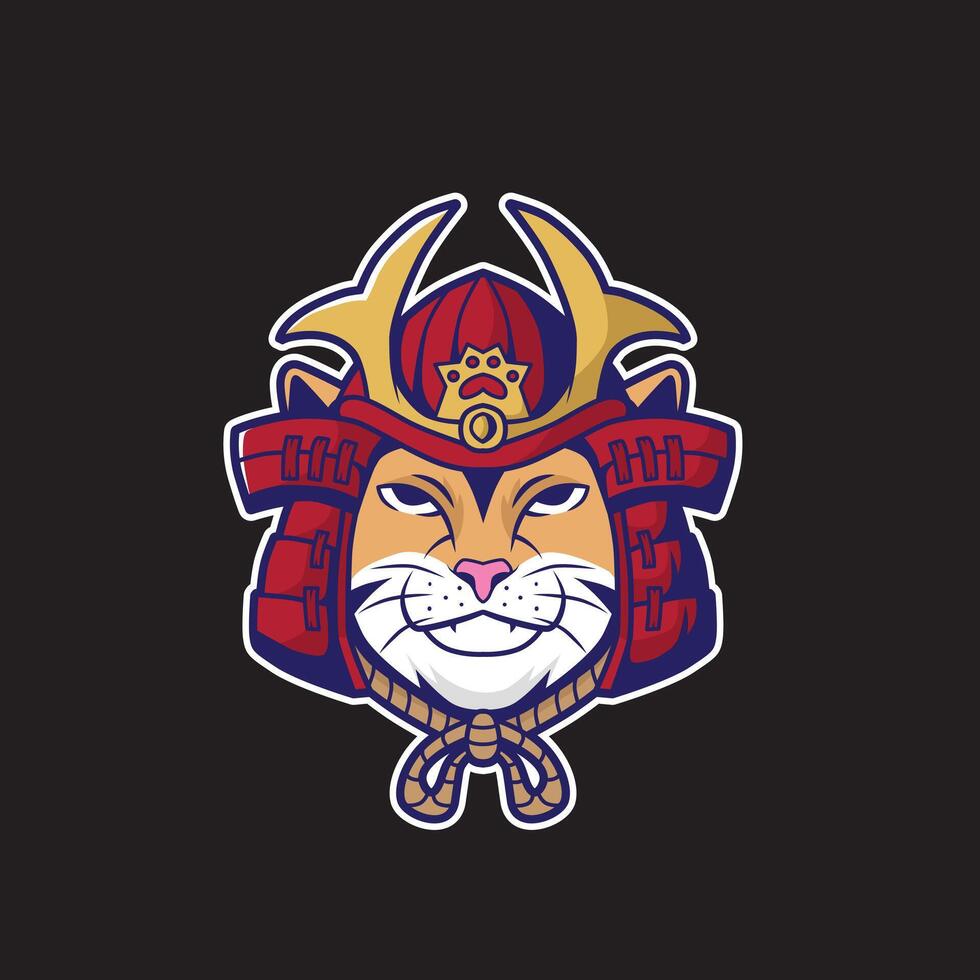 logo mascot cat with helm samurai for your design and brand vector