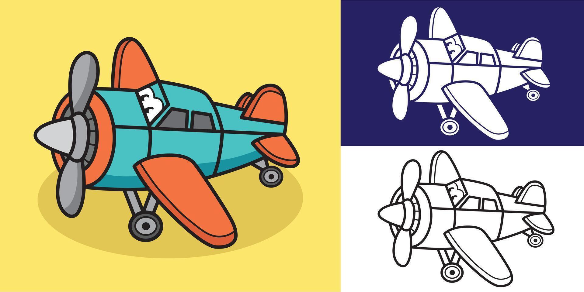 mascot character airplane with orange wings good for, mascot character, coloring book, t shirt design, etc vector