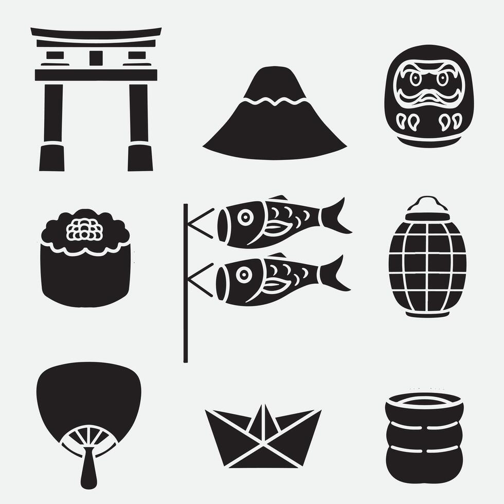 set of japan icons good for logo, symbol, element design, silhouette design, etc vector