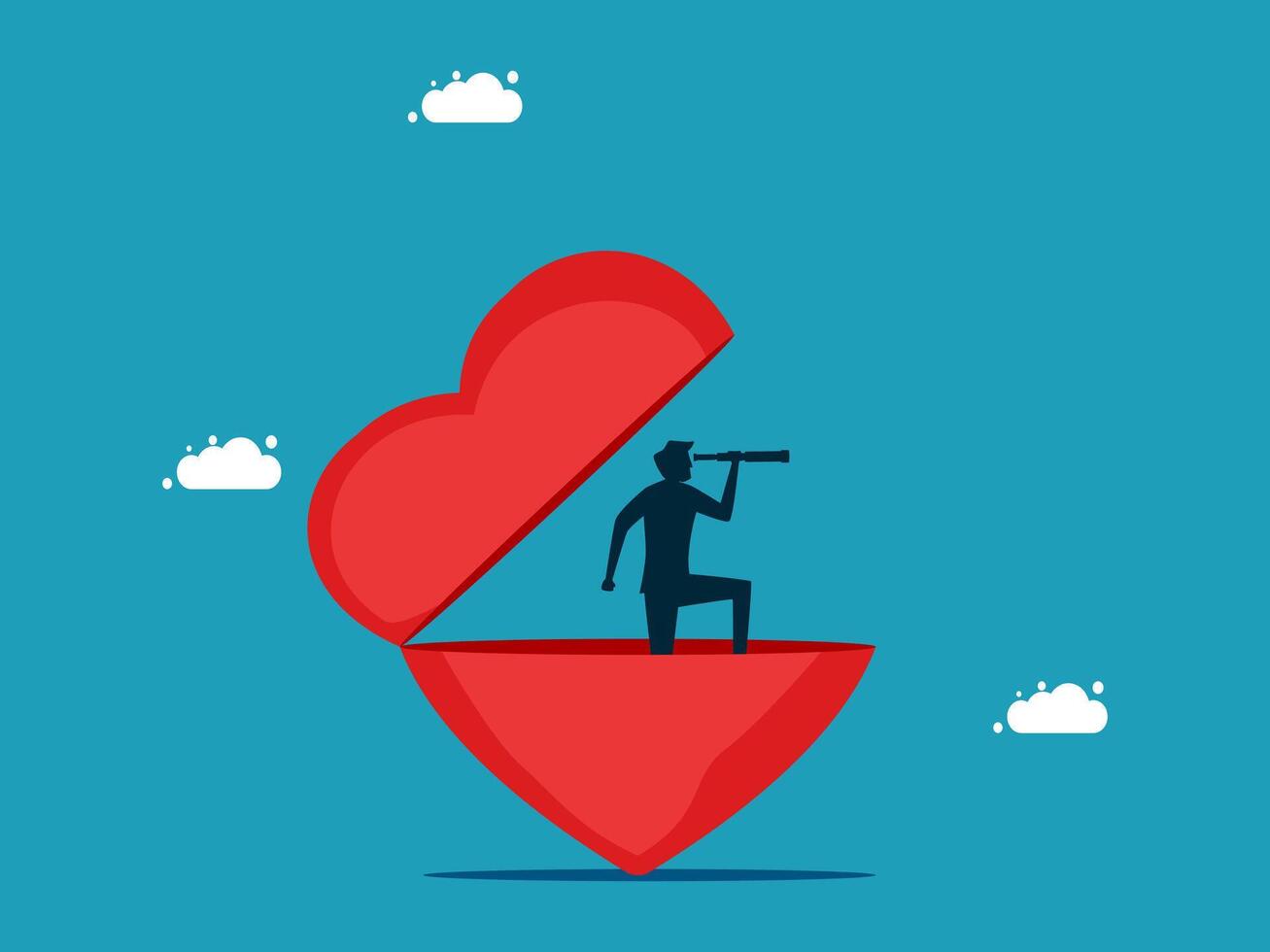 businessman is looking through a heart shaped box vector