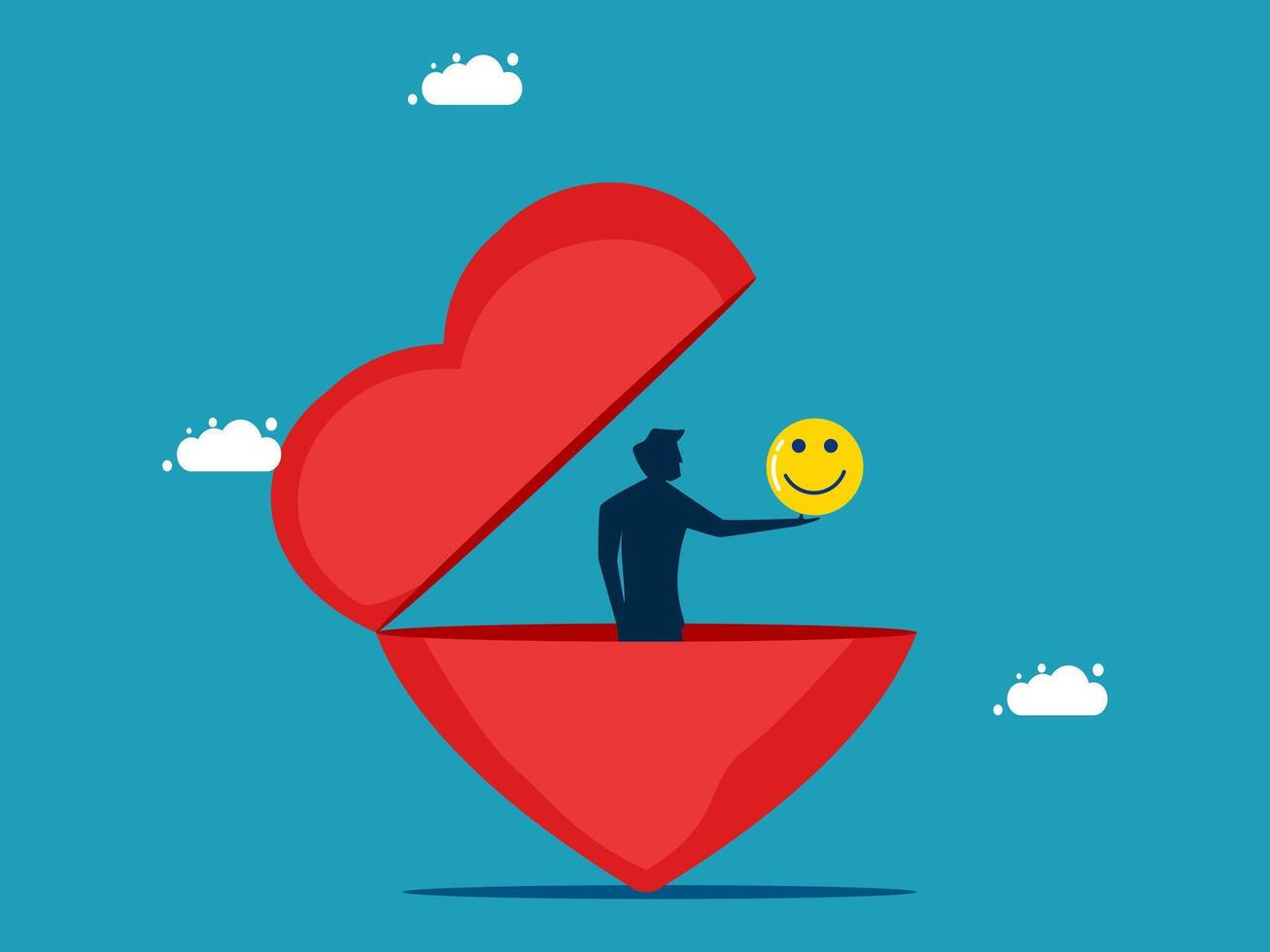 businessman holding a heart shaped box with a smiley face inside vector