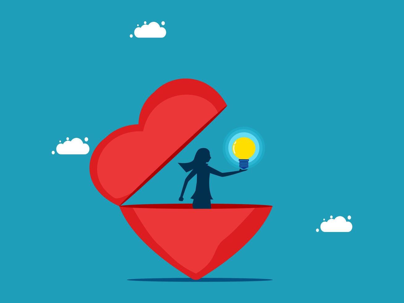 a woman holding a light bulb in a heart shape vector