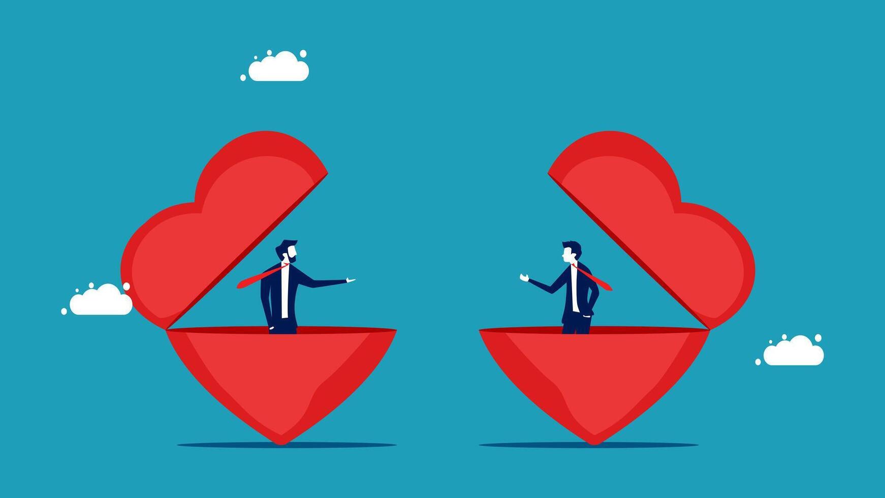two businessmen are sitting in a heart shaped box vector