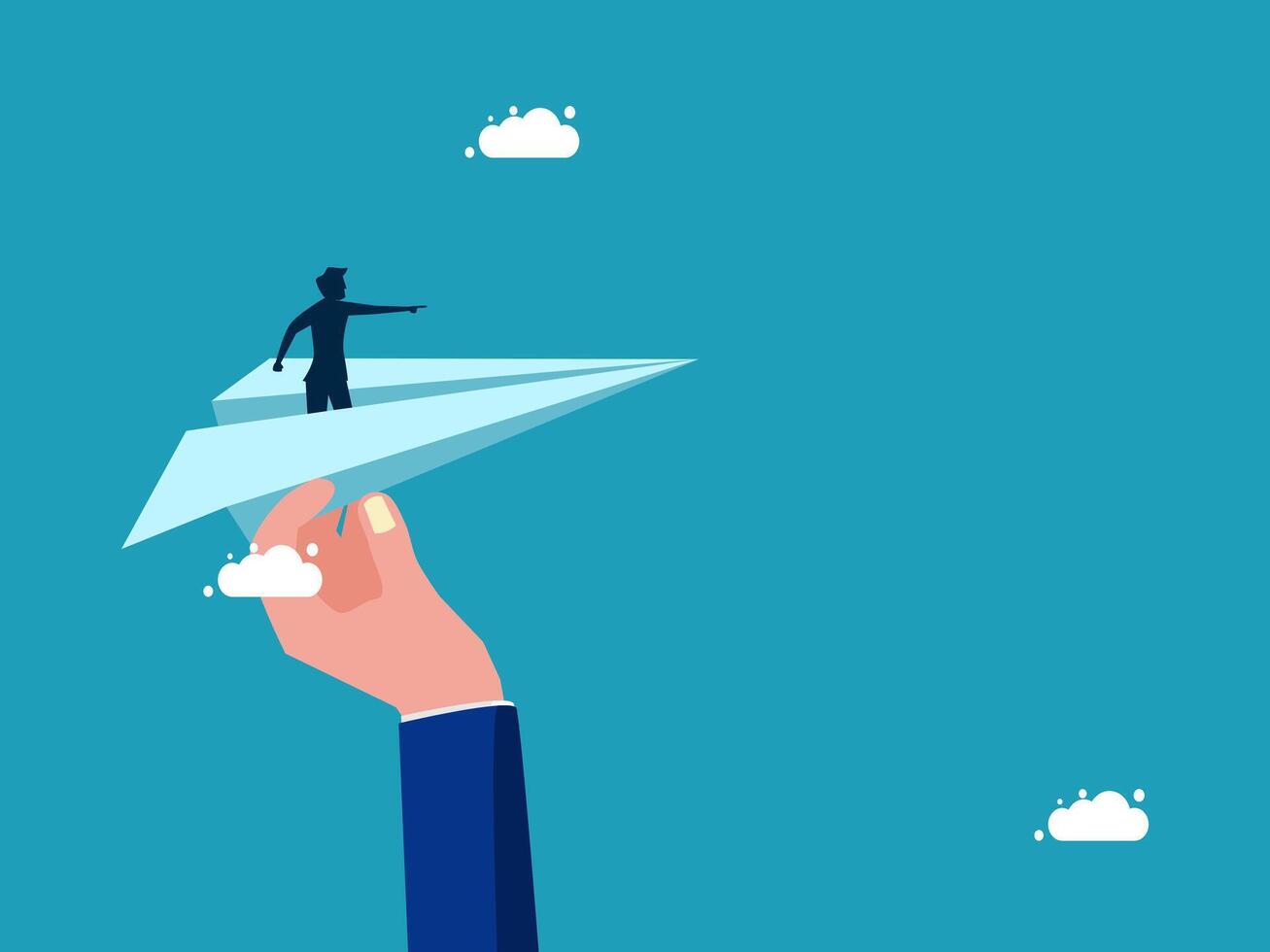 businessman on paper plane with cloud background vector