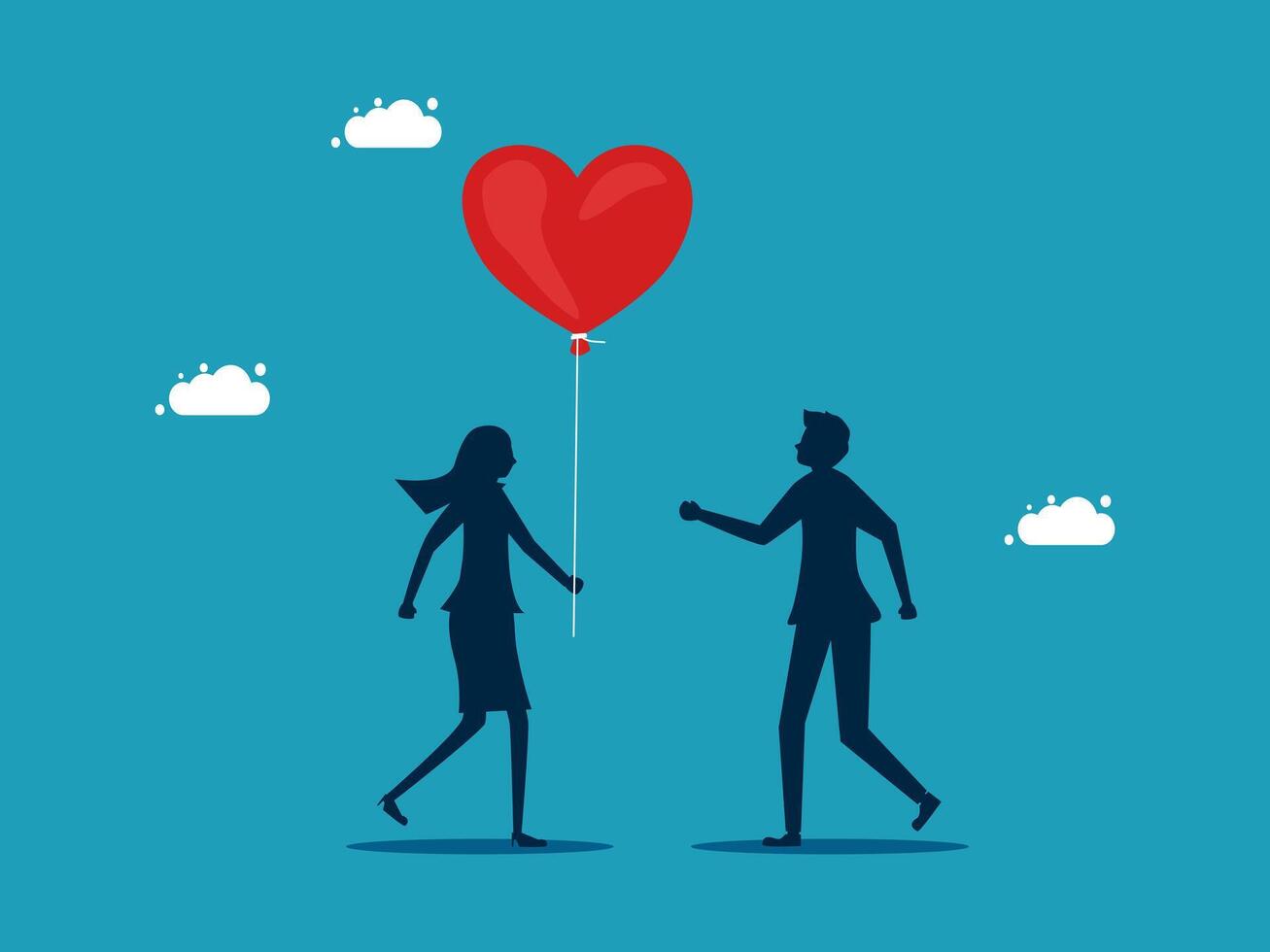 couple holding a red balloon with a heart shape vector