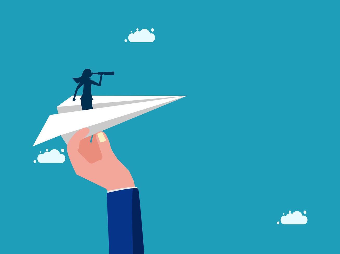 businessman holding a paper airplane with a person on it vector