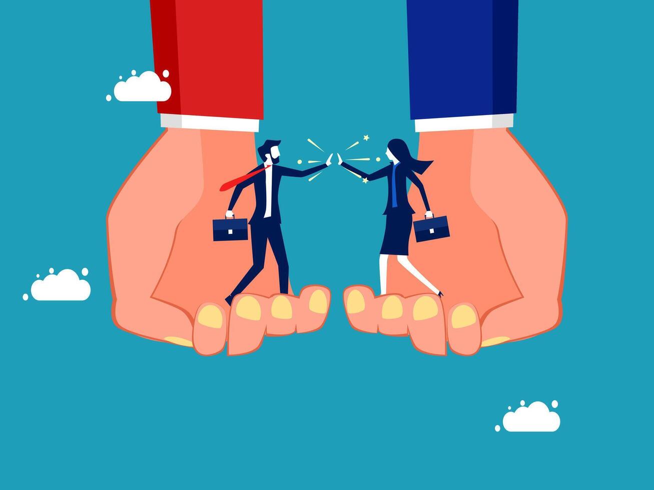 two people holding hands and one is holding a briefcase vector