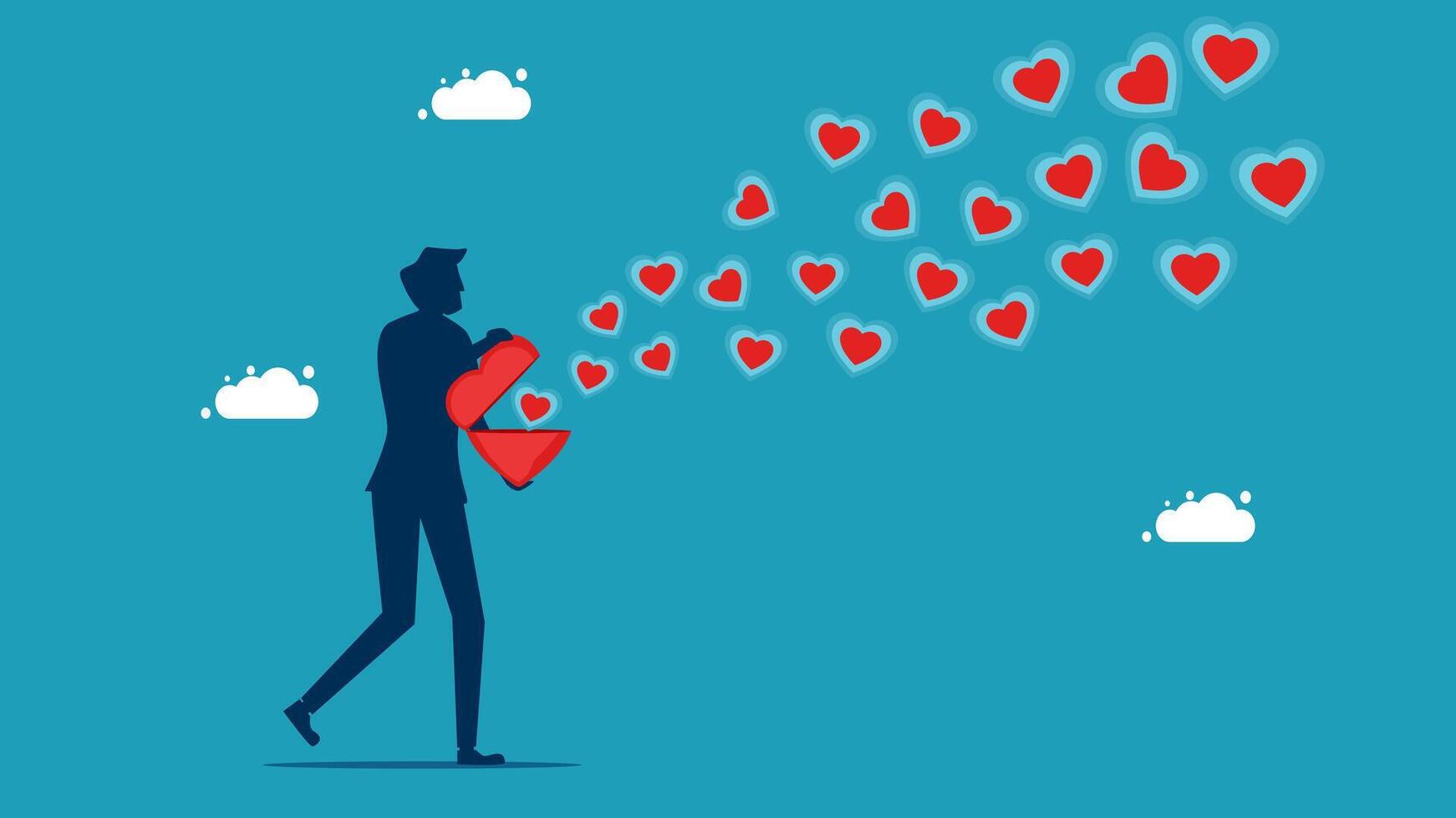 man with heart shaped objects on his back vector