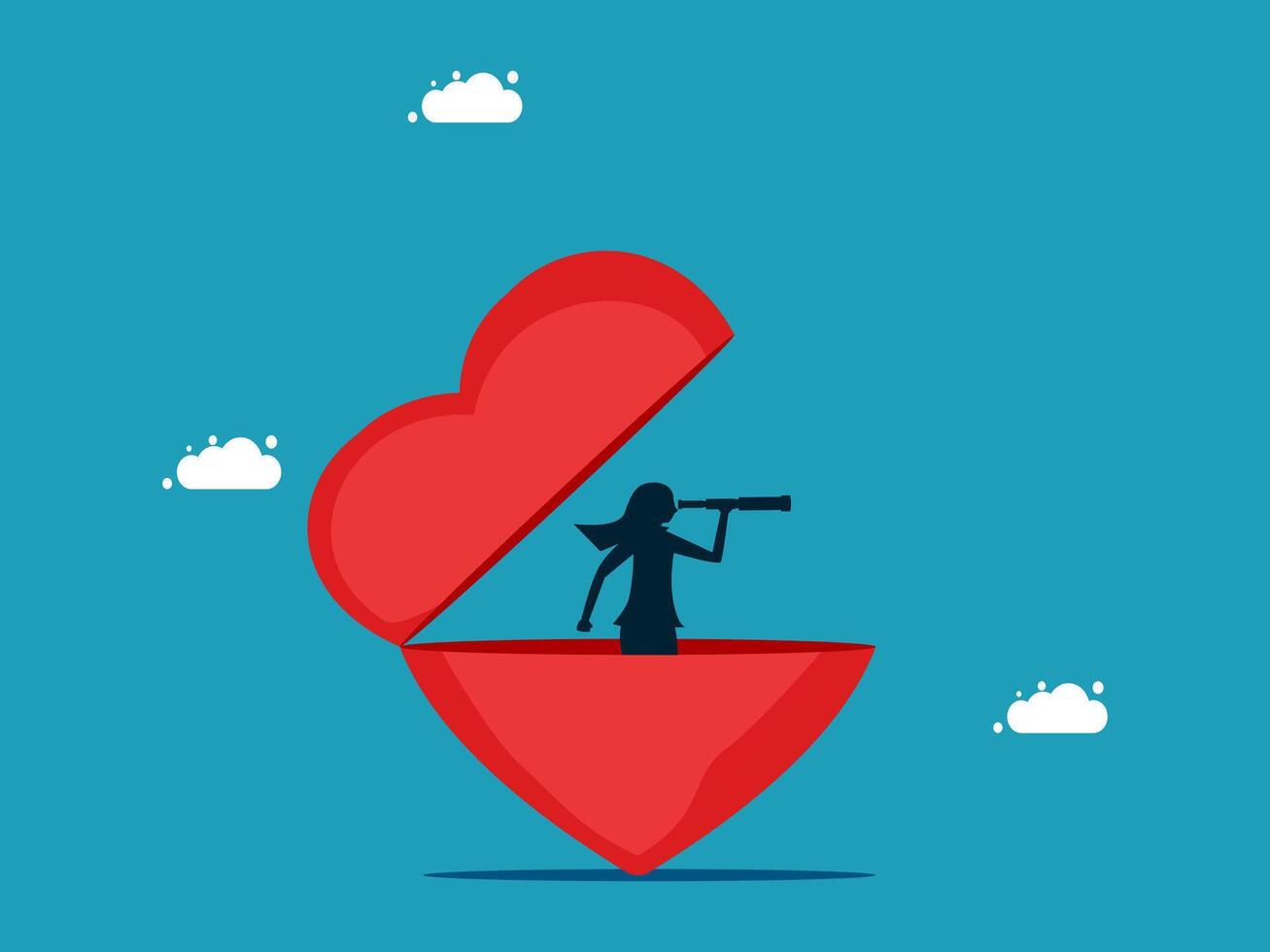a woman is looking through a telescope in a heart vector