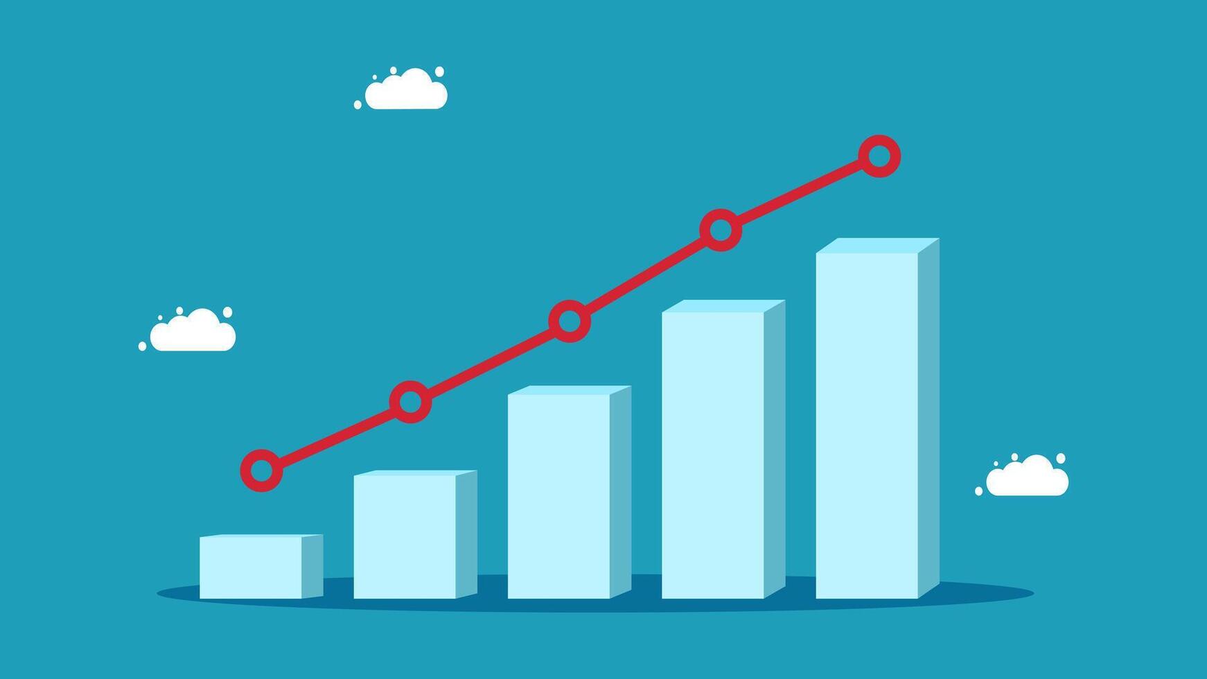 a graph chart with a red arrow going up vector