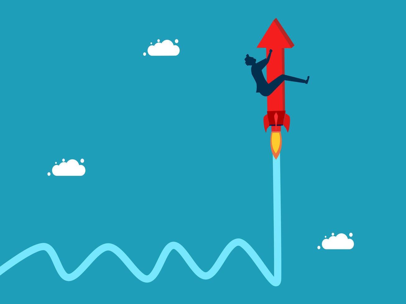 a man is riding on a rocket with an arrow pointing up vector