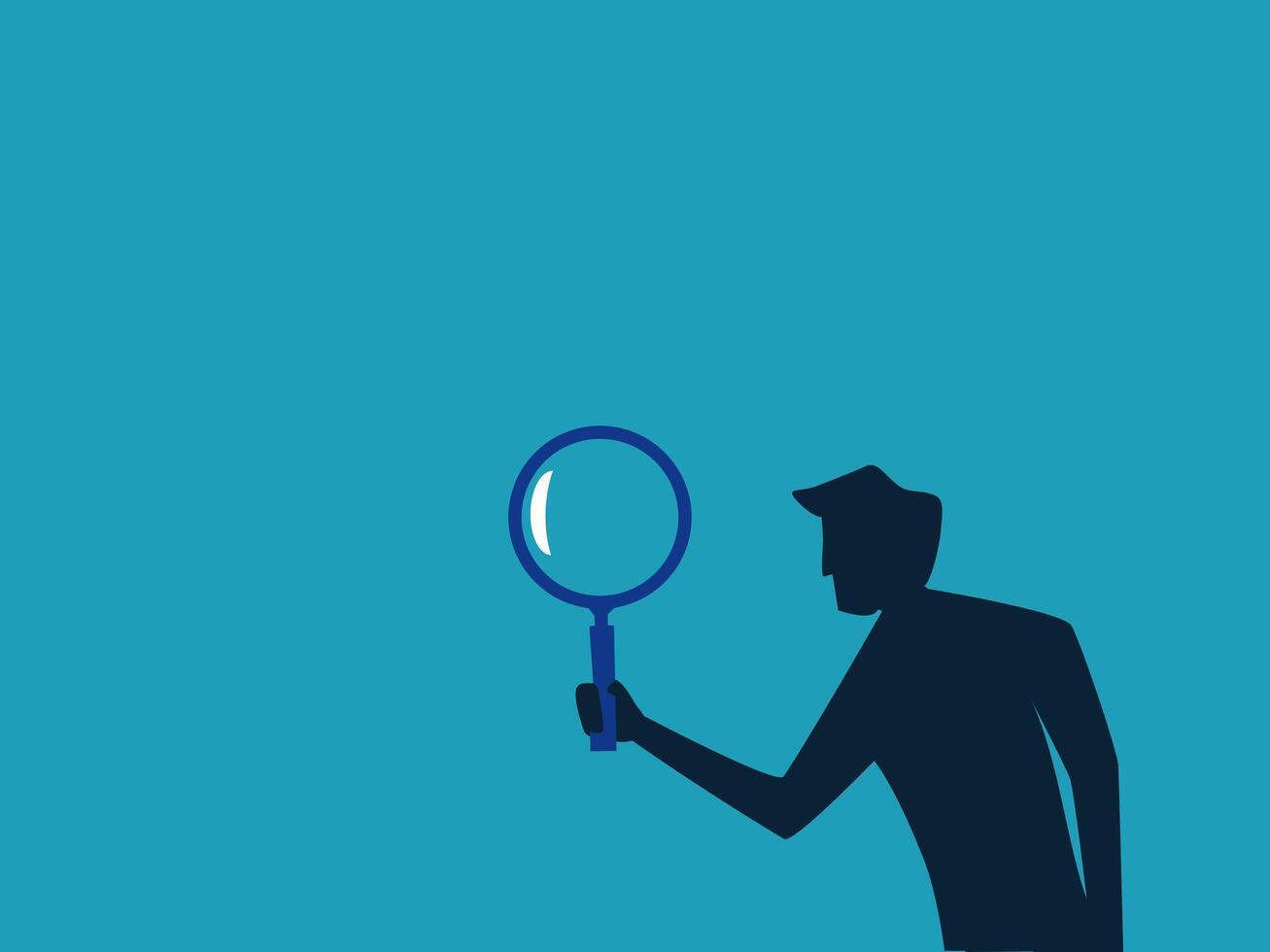 a man holding a magnifying glass over his head vector