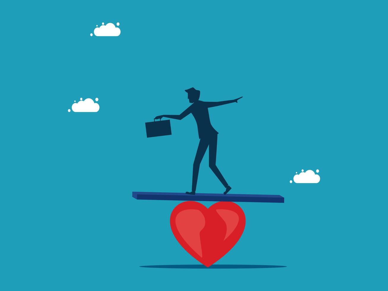 businessman balancing on heart with business card on top vector