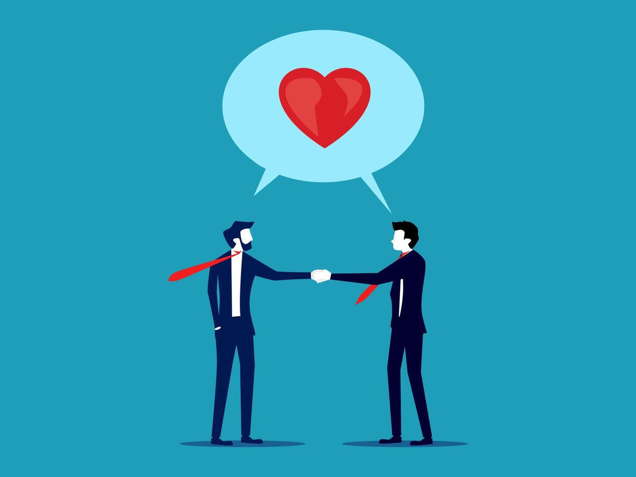 two businessmen shaking hands with a heart above their heads vector