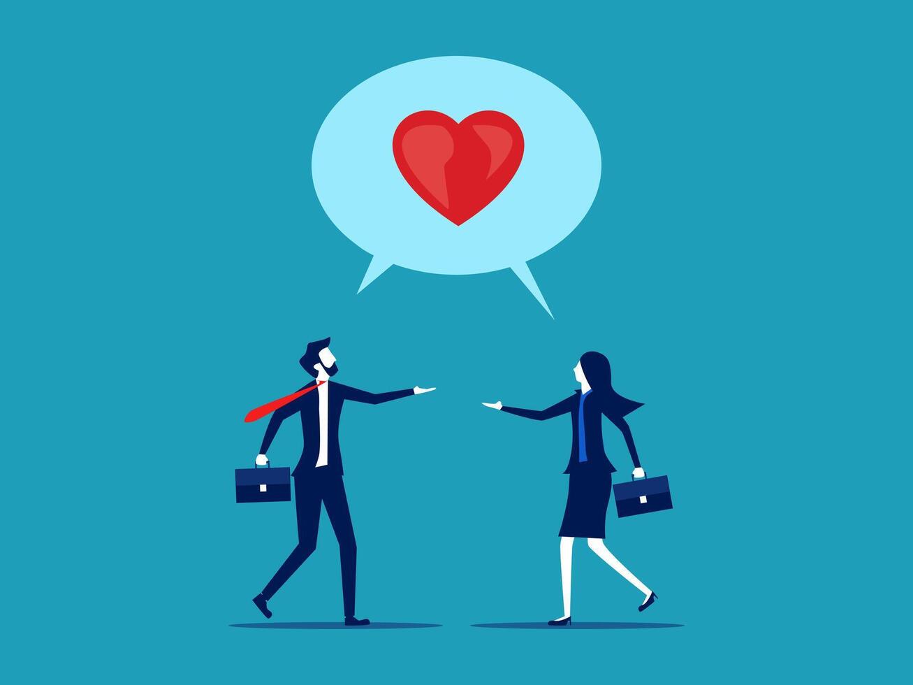 businessman and woman talking with heart speech bubble vector