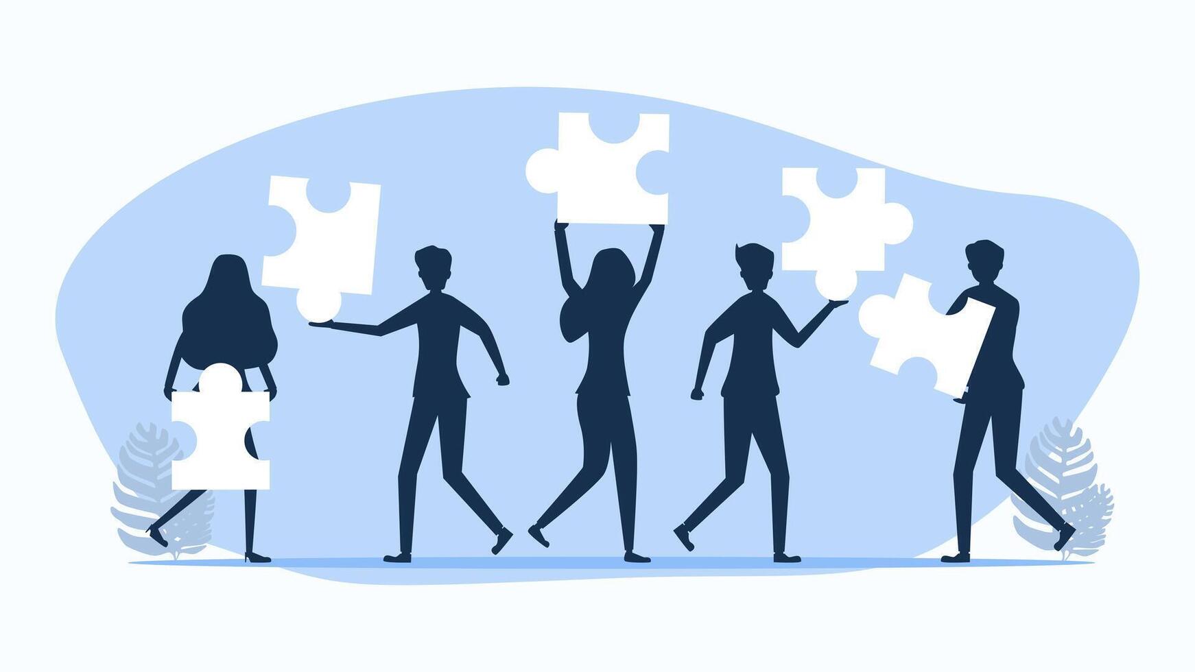 people holding puzzle pieces in a group vector