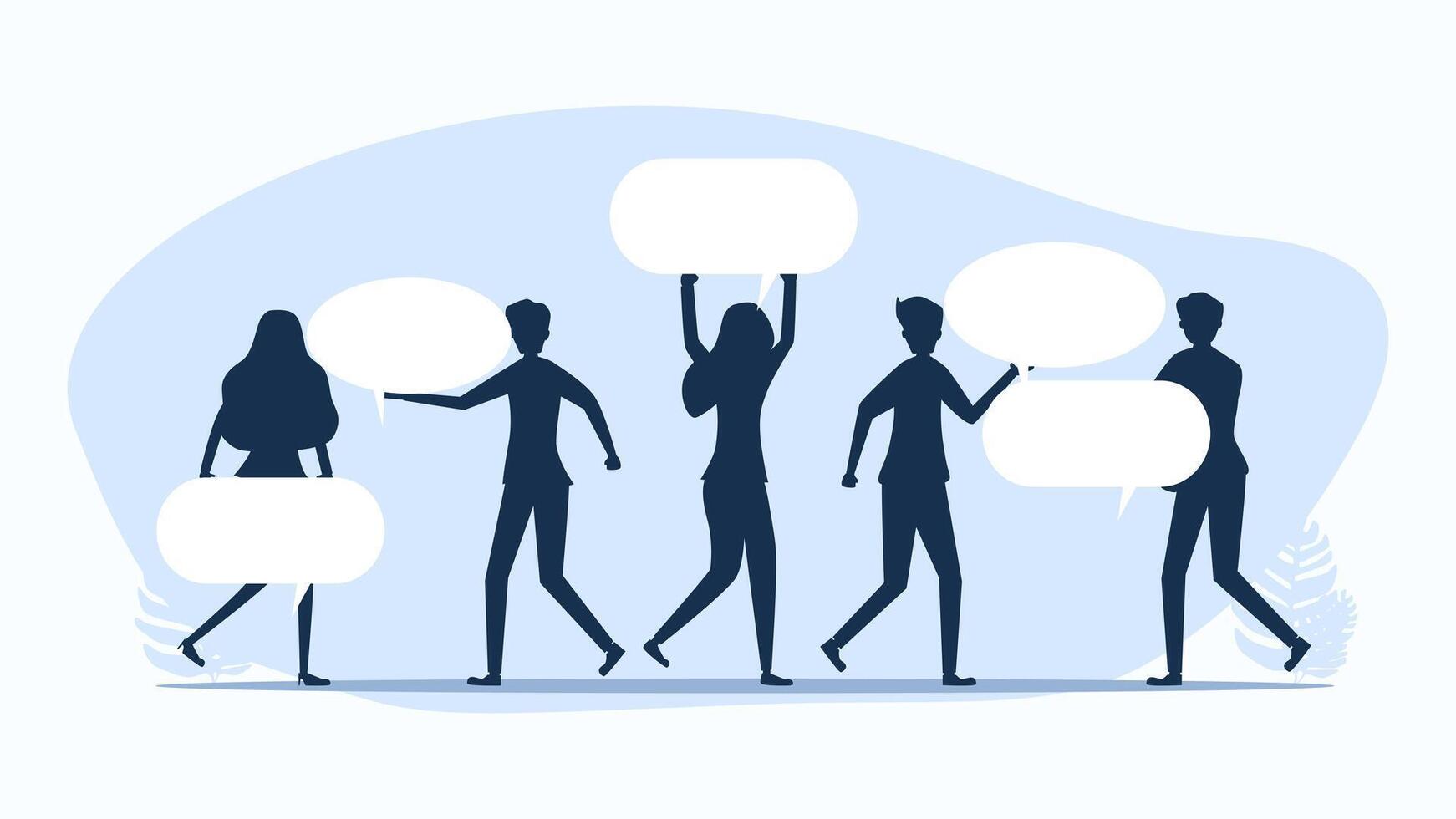people with speech bubbles on a blue background vector