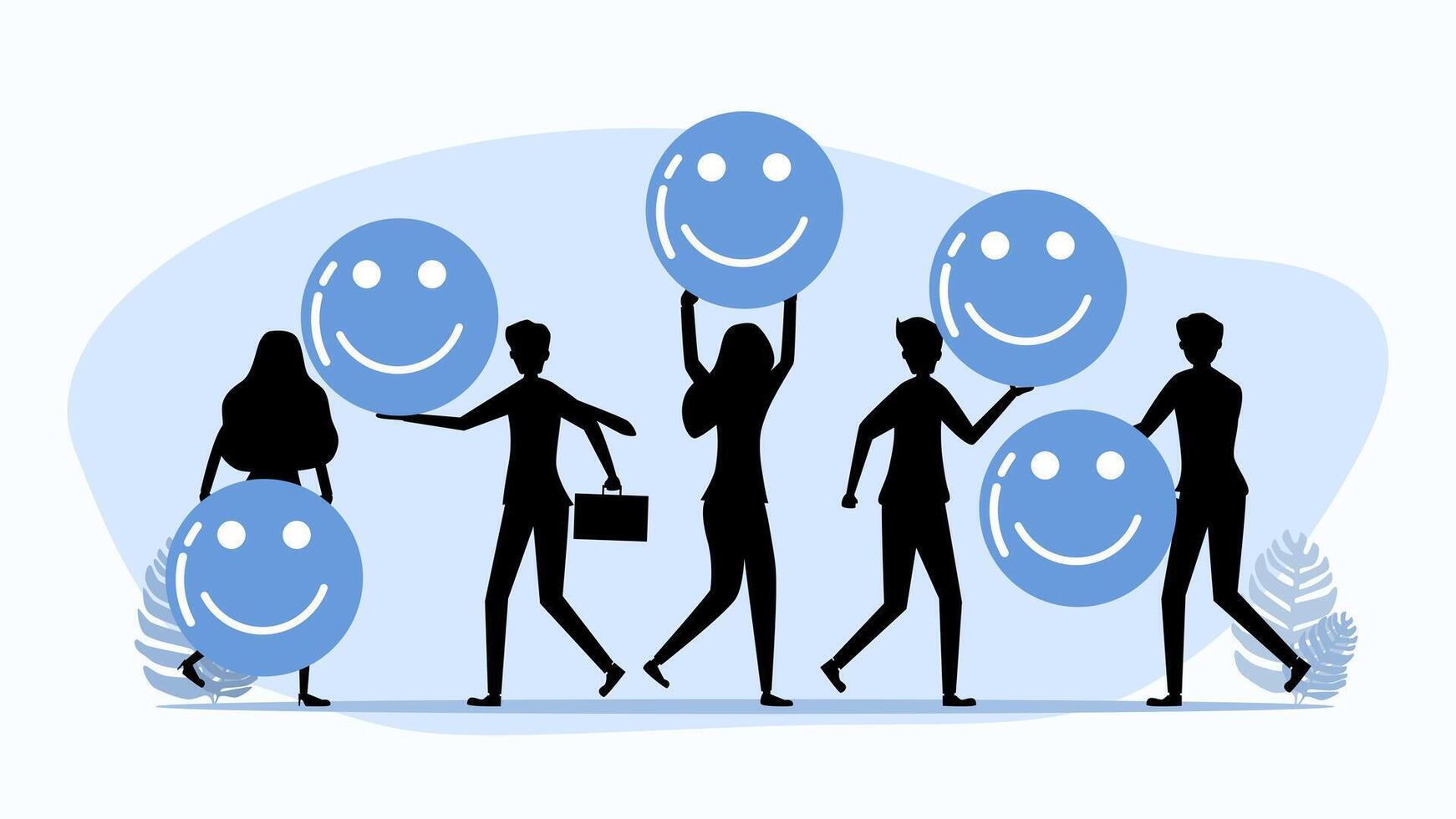 people with smiley faces holding balloons vector