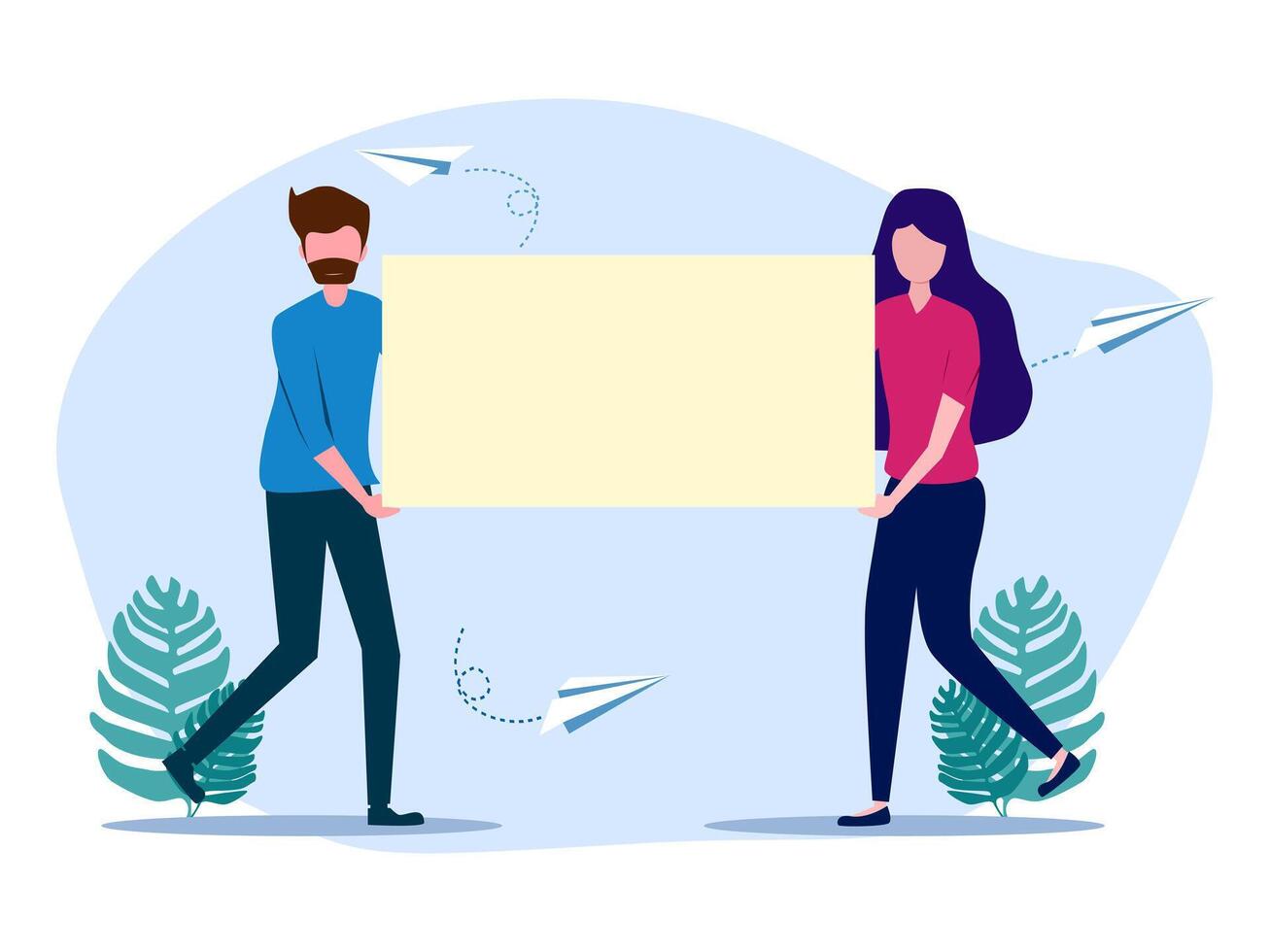 man and woman holding a blank sign vector