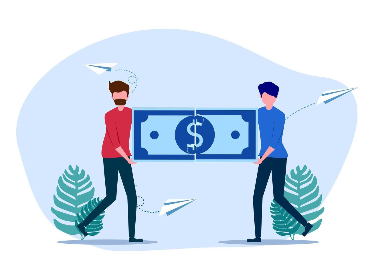 two people holding a large dollar sign vector
