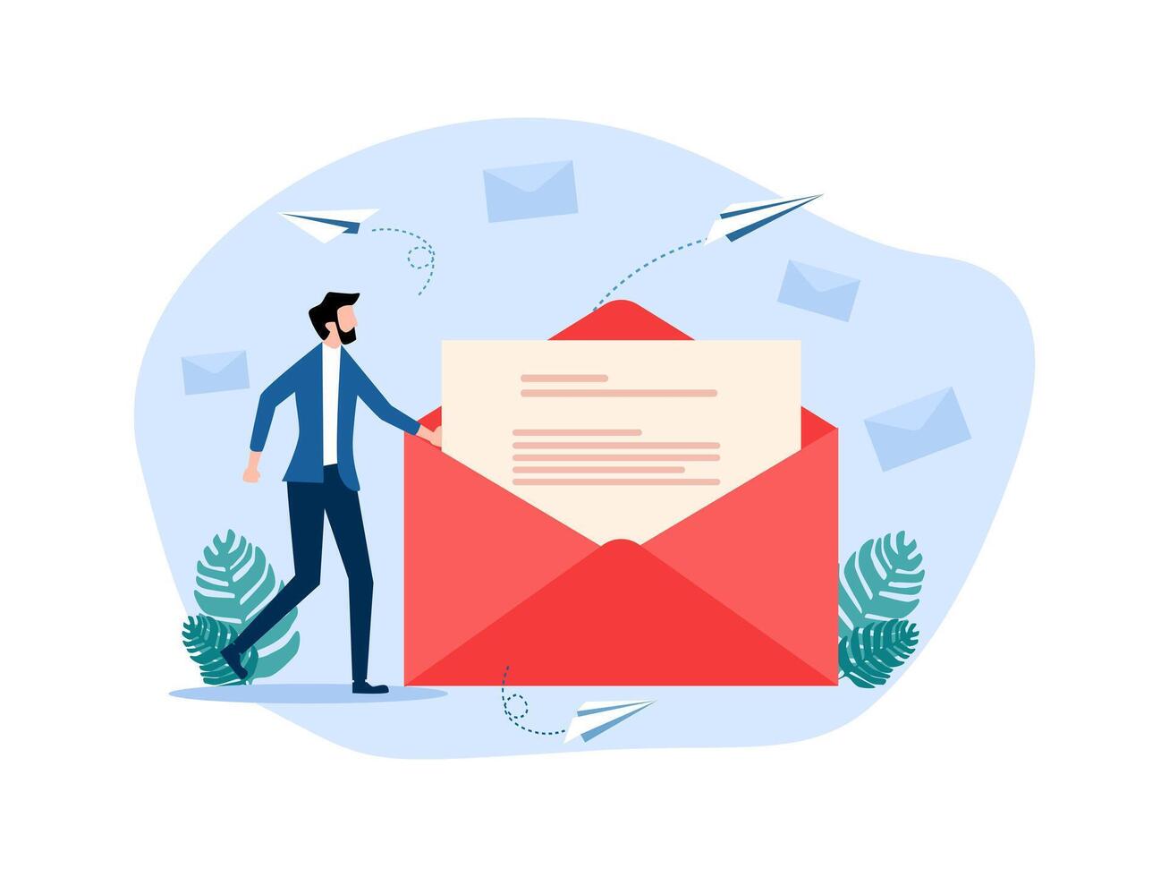 man with envelope and paper airplane vector