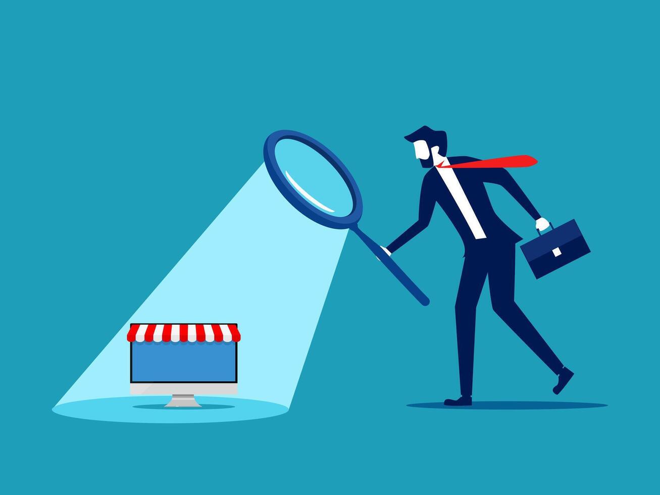 businessman looking for a website with a magnifying glass vector