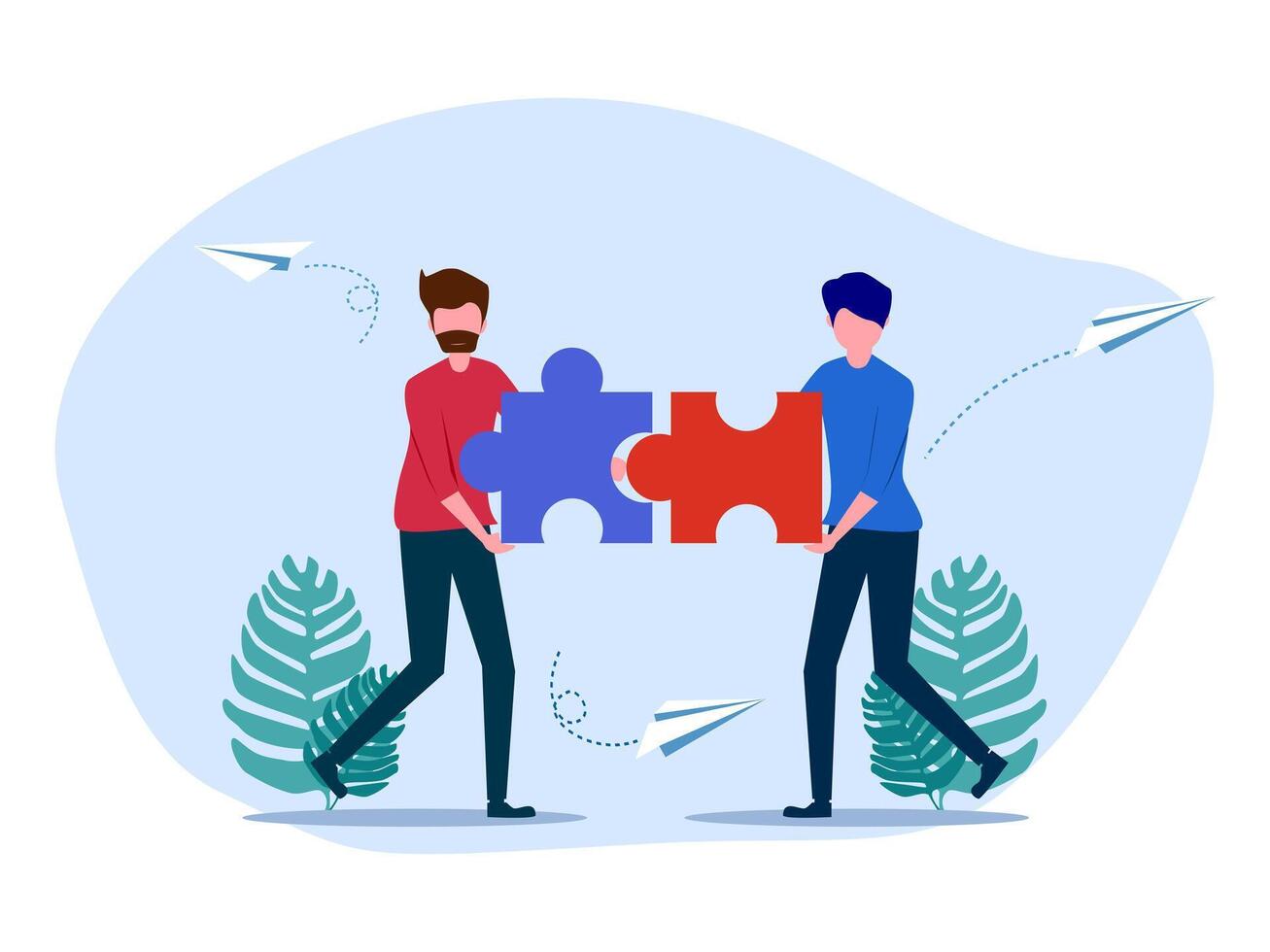 two men holding a puzzle piece vector