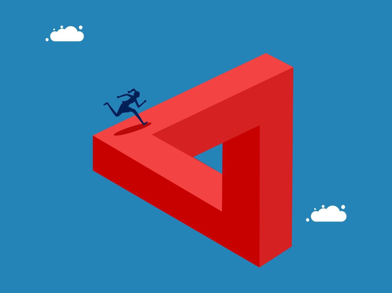 Challenge, Problem. Businesswoman Running on Penrose Triangle vector
