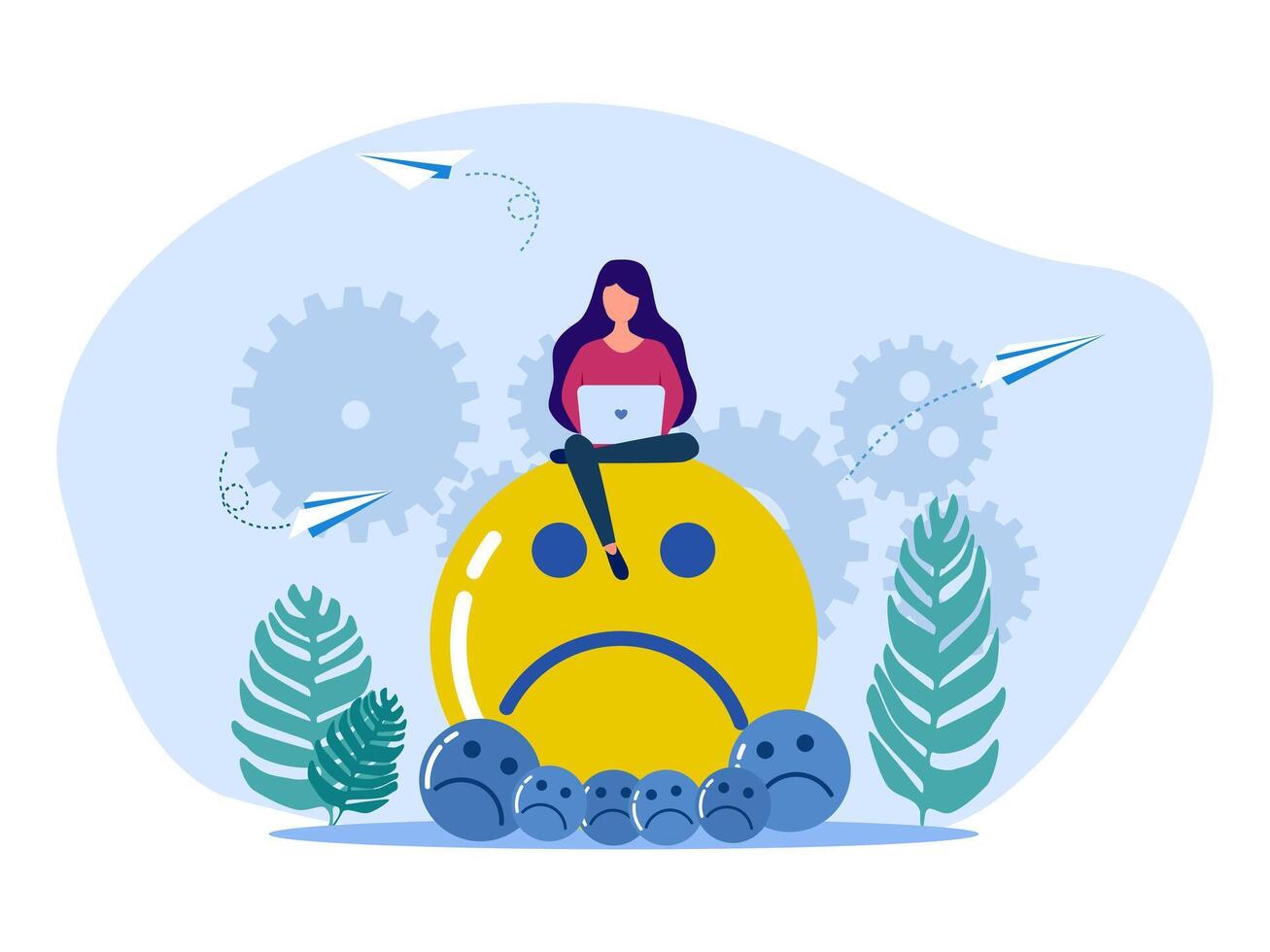 woman sitting on top of a smiley face vector