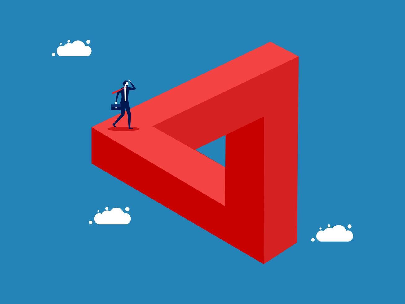 Challenge, Business Success. Businessman decides on Penrose triangle vector