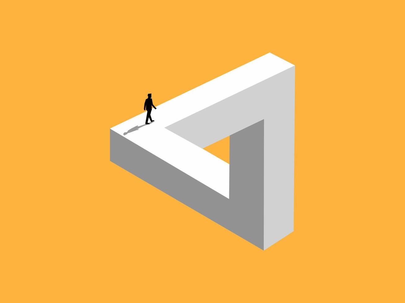 Circle thinking, challenge, success. Businessman walking on the Penrose triangle vector