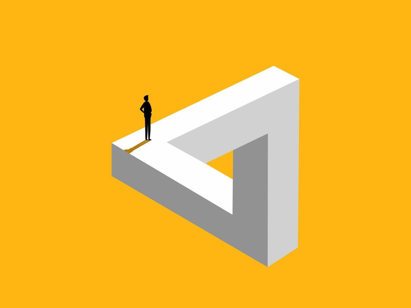 Success. Confident businessman standing on Penrose triangle vector