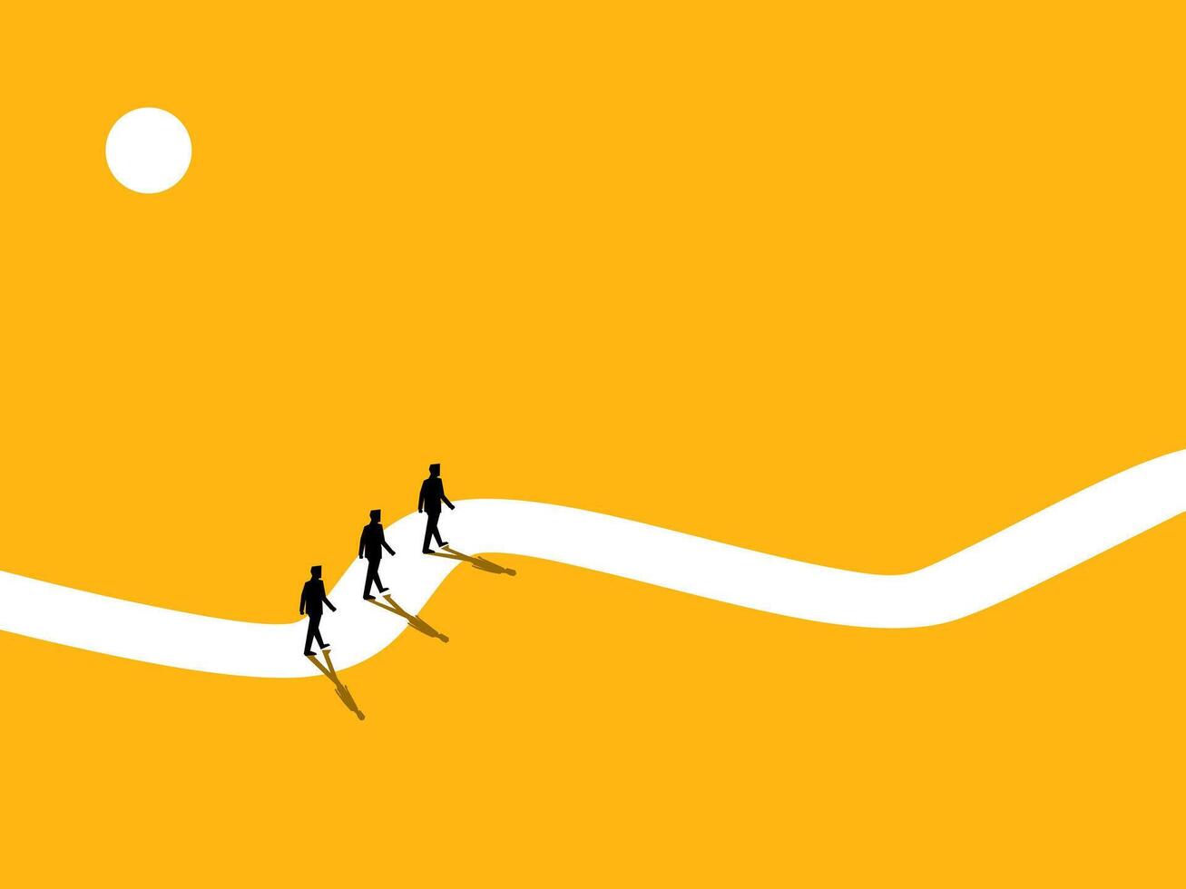 Businessman team walking on a long path vector