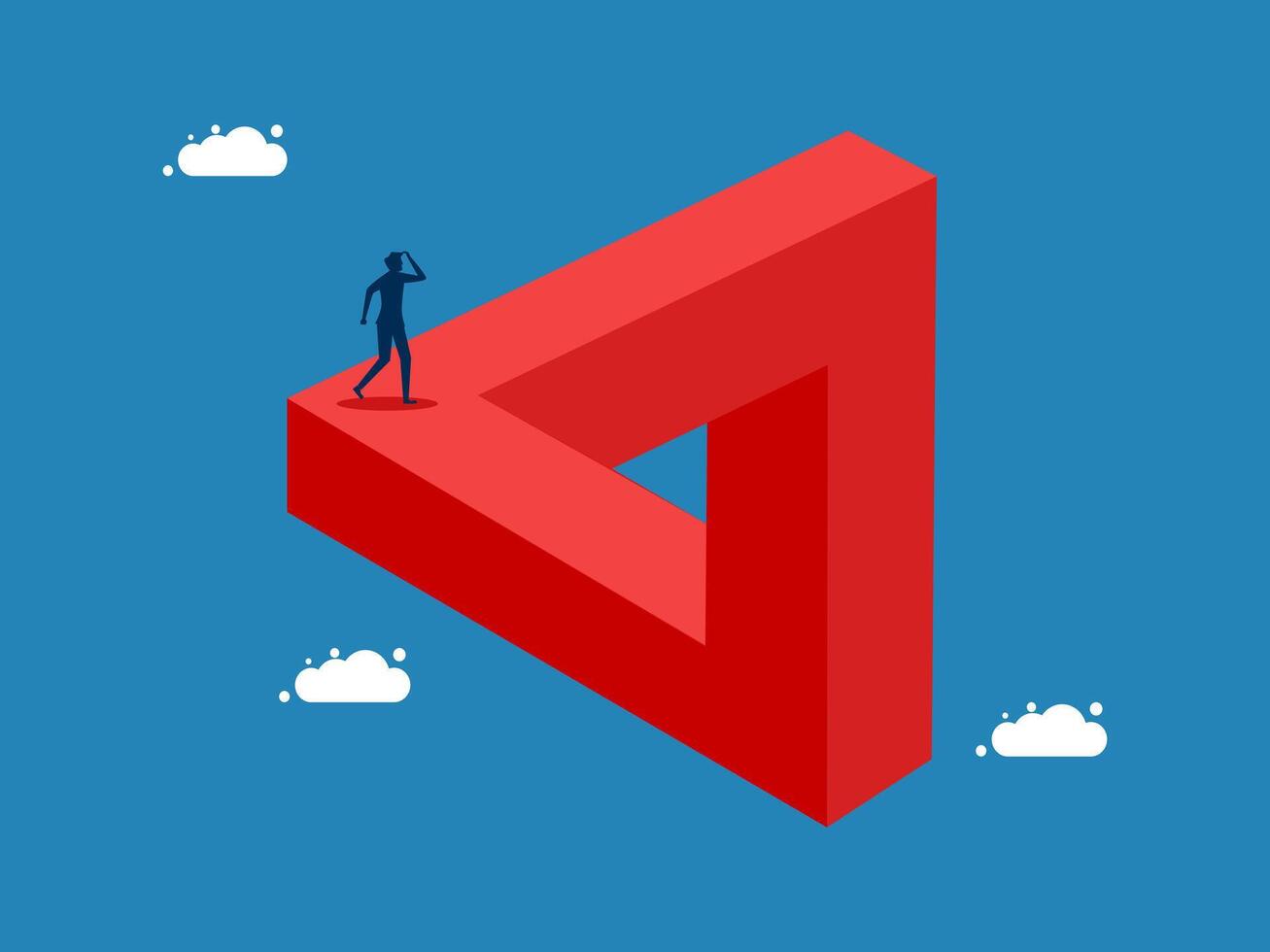 Confusion with the problem. Businessman is thinking on the Penrose triangle vector