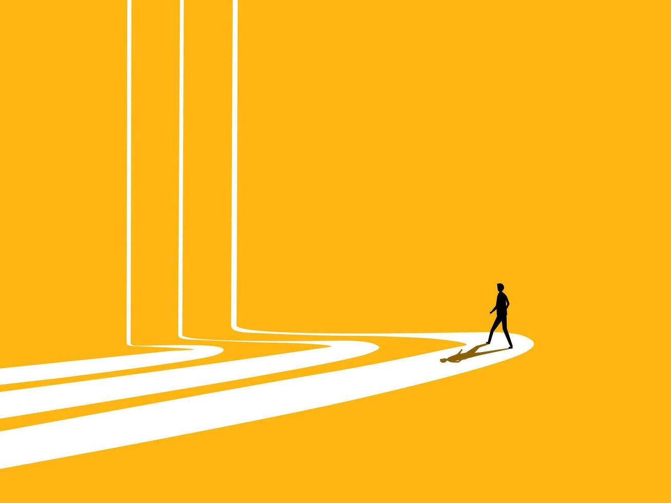 Turning point of life, final turn. Businessman walking on the personal path vector
