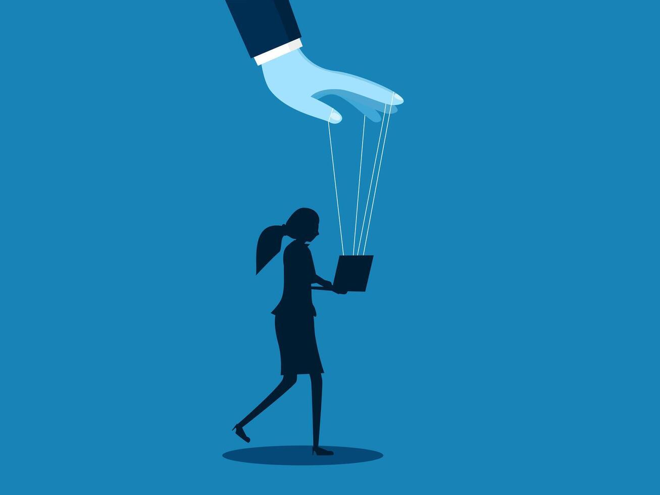 Communication control. Businessman manipulates laptop vector