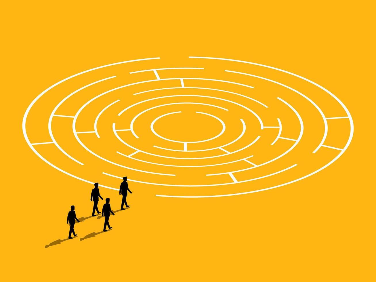 Businessman team walks through maze puzzle vector