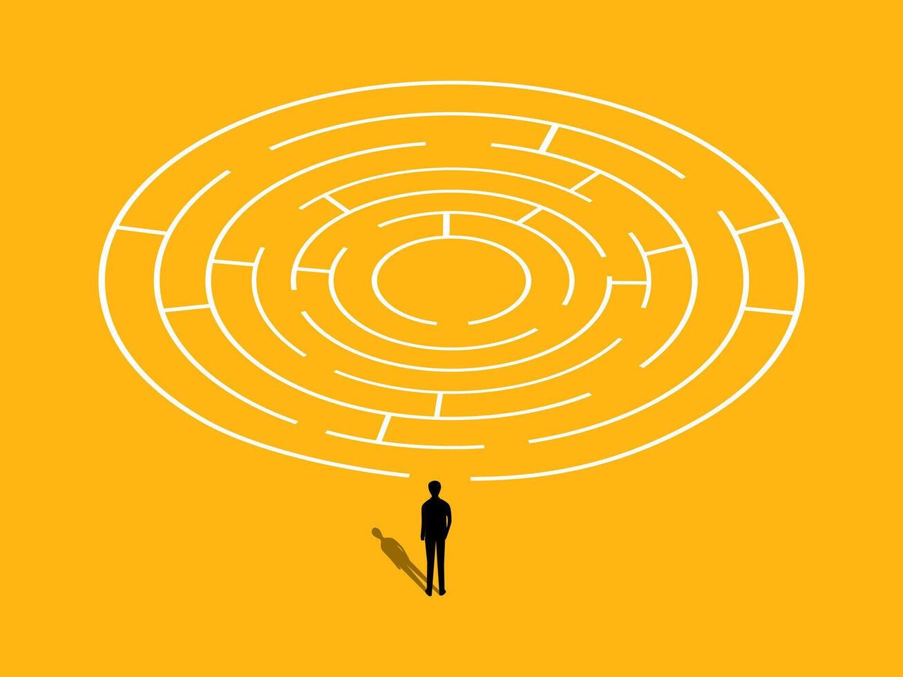 Businessman solves maze puzzle. vector